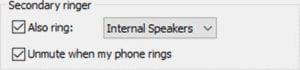 'Also ring' and 'unmute' checkboxes