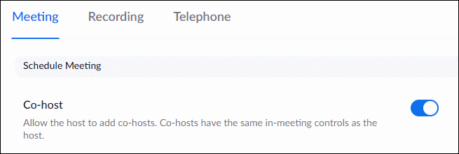 Enable the Co-host feature in Zoom